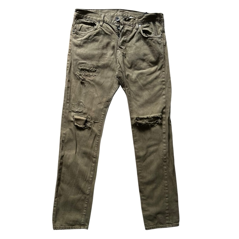 H&M denim distressed y2k button fly jeans army green men’s 33x32